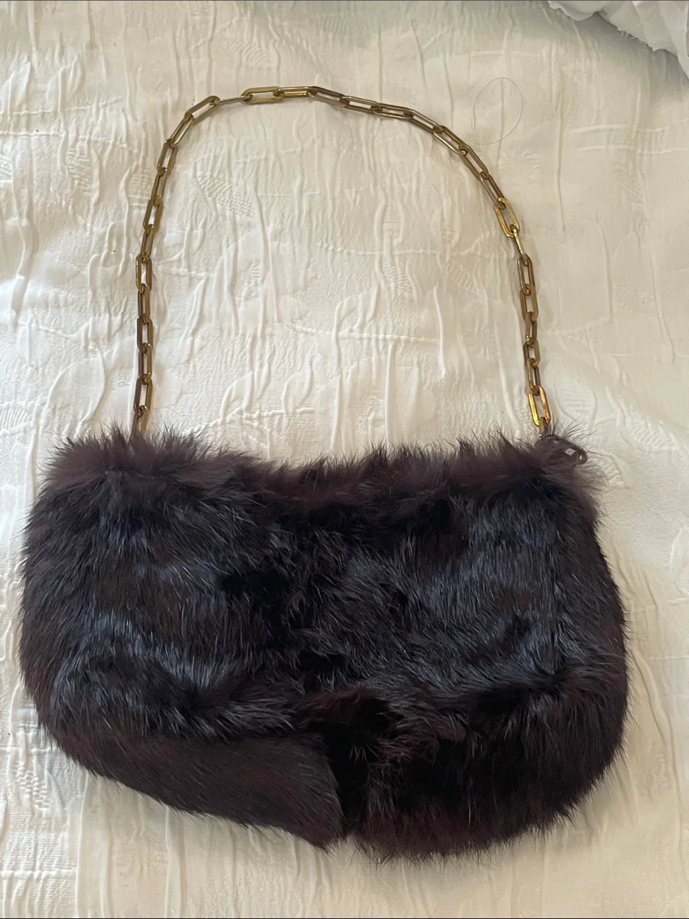 THE LIMITED Brown Fur Clutch with Chain